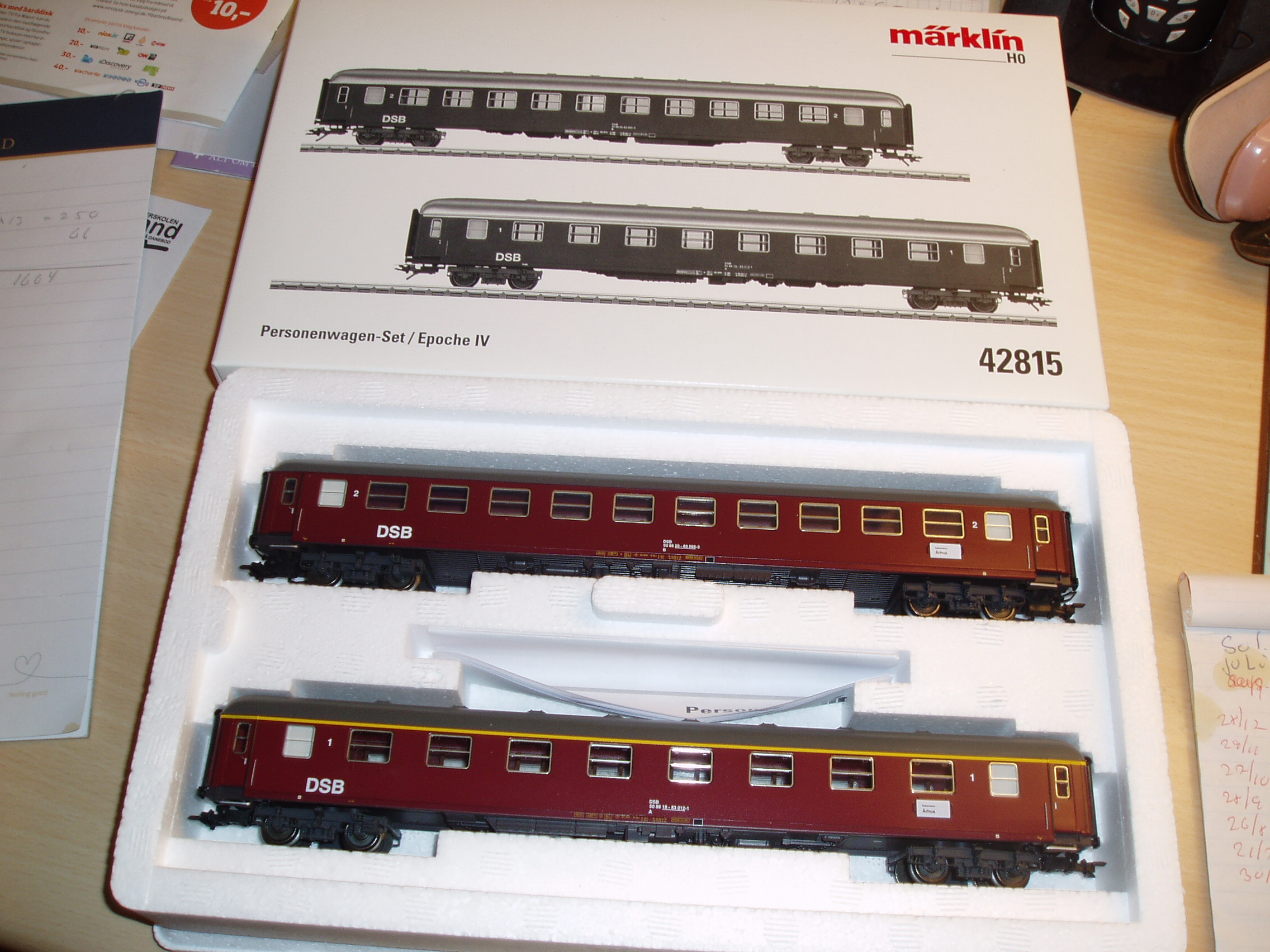 Märklin 42815 2 DSB Person A + B 1 og 2 kl Som ny Fra samling. H0