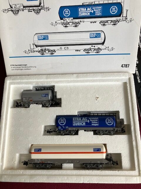 Märklin 4787 Etra 50 år SBB CFF Zurich. 3 tankvogne Let Brugt H0